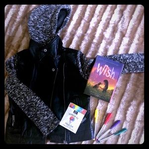 Girls JouJou Bomber/Moto Jacket w/Detachable Hood